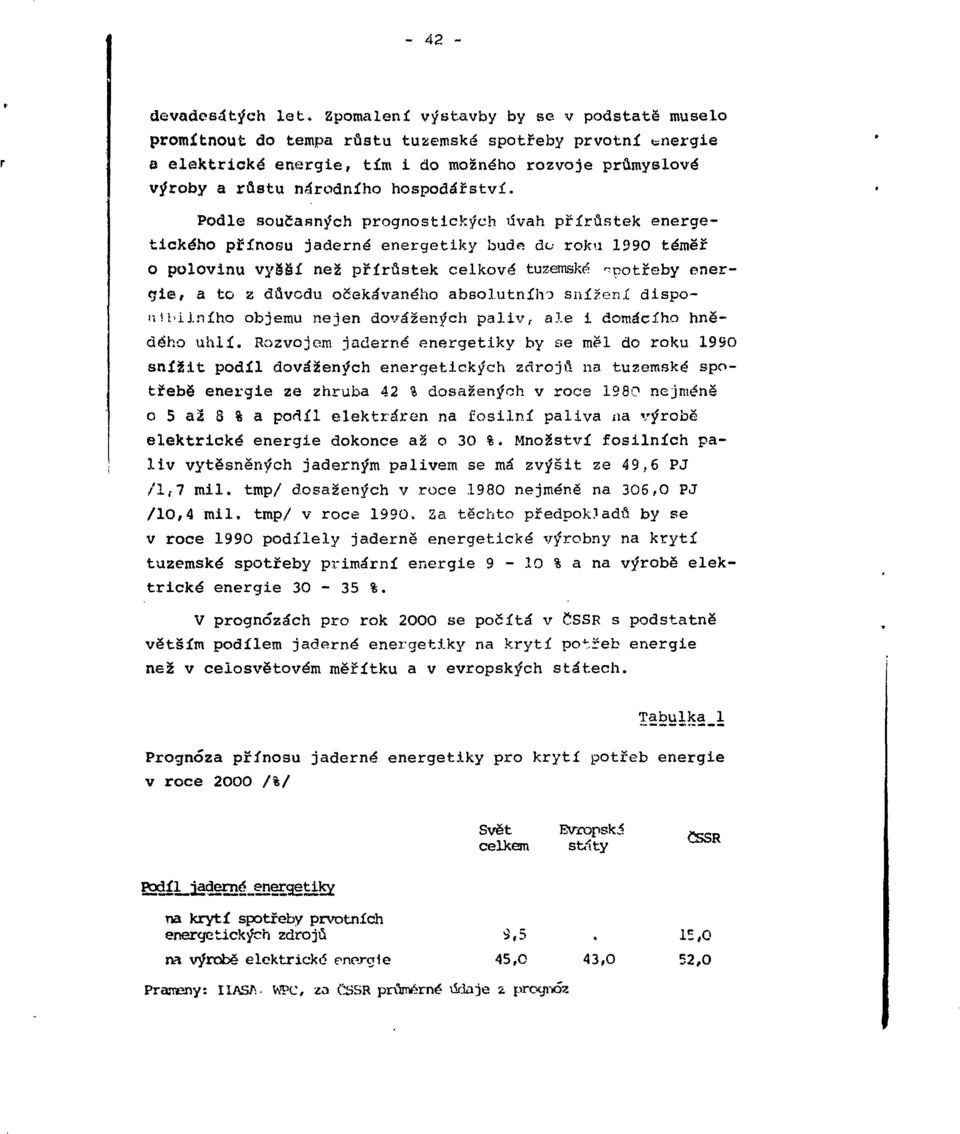 Podle současných prognostických úvah přírůstek energetického přínosu jaderné energetiky bude; do roku 1990 téměř o polovinu vyšší než přírůstek celkové tuzemské; spotřeby energie» a to z důvodu
