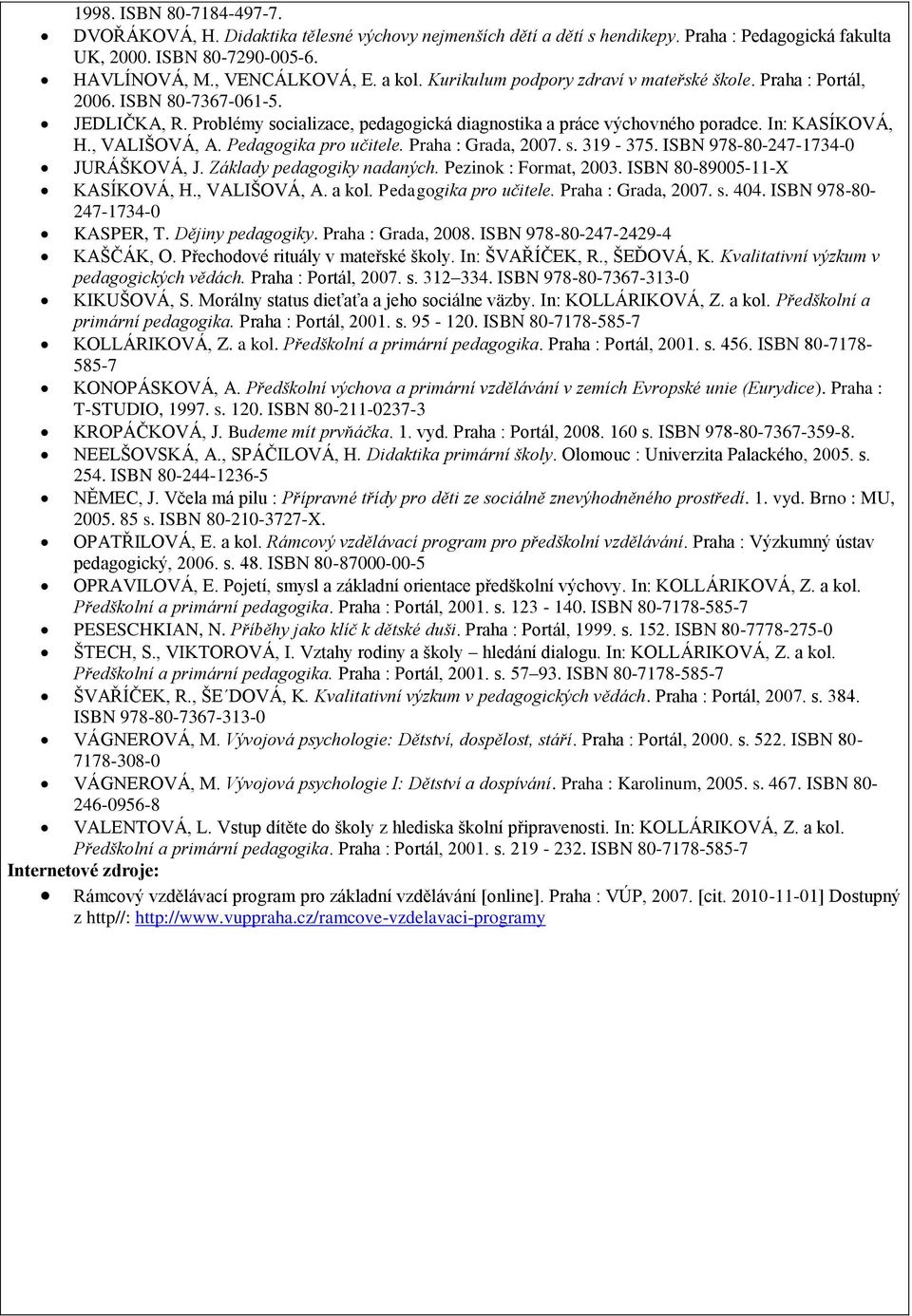 , VALIŠOVÁ, A. Pedagogika pro učitele. Praha : Grada, 2007. s. 319-375. ISBN 978-80-247-1734-0 JURÁŠKOVÁ, J. Základy pedagogiky nadaných. Pezinok : Format, 2003. ISBN 80-89005-11-X KASÍKOVÁ, H.