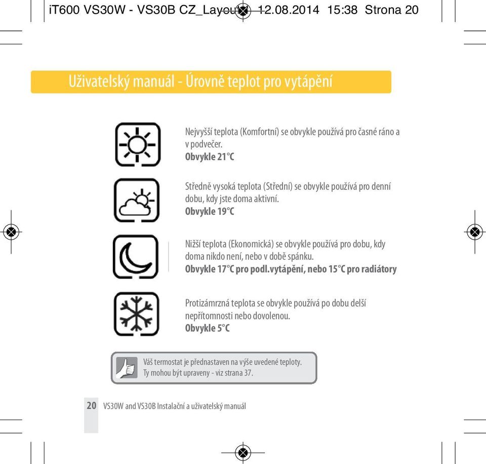 Obvykle 21 C Středně vysoká teplota (Střední) se obvykle používá pro denní dobu, kdy jste doma aktivní.