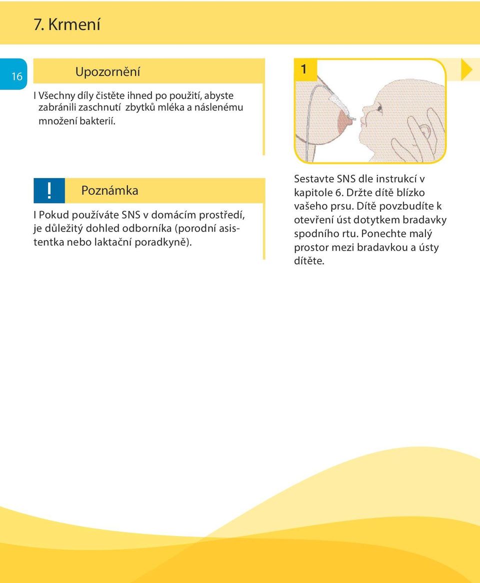 1 i Poznámka I Pokud používáte SNS v domácím prostředí, je důležitý dohled odborníka (porodní asistentka nebo