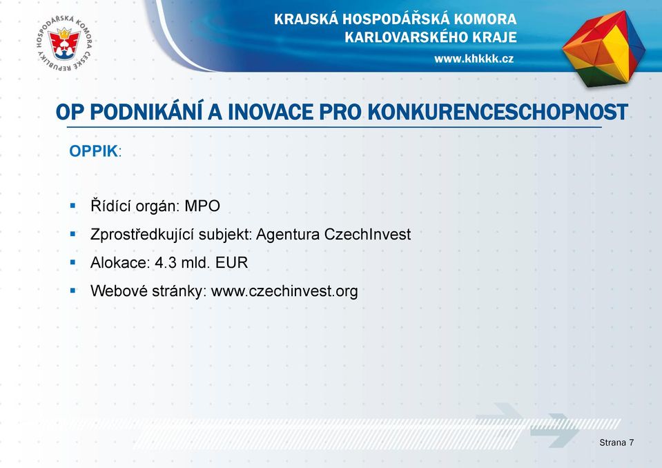 Zprostředkující subjekt: Agentura CzechInvest