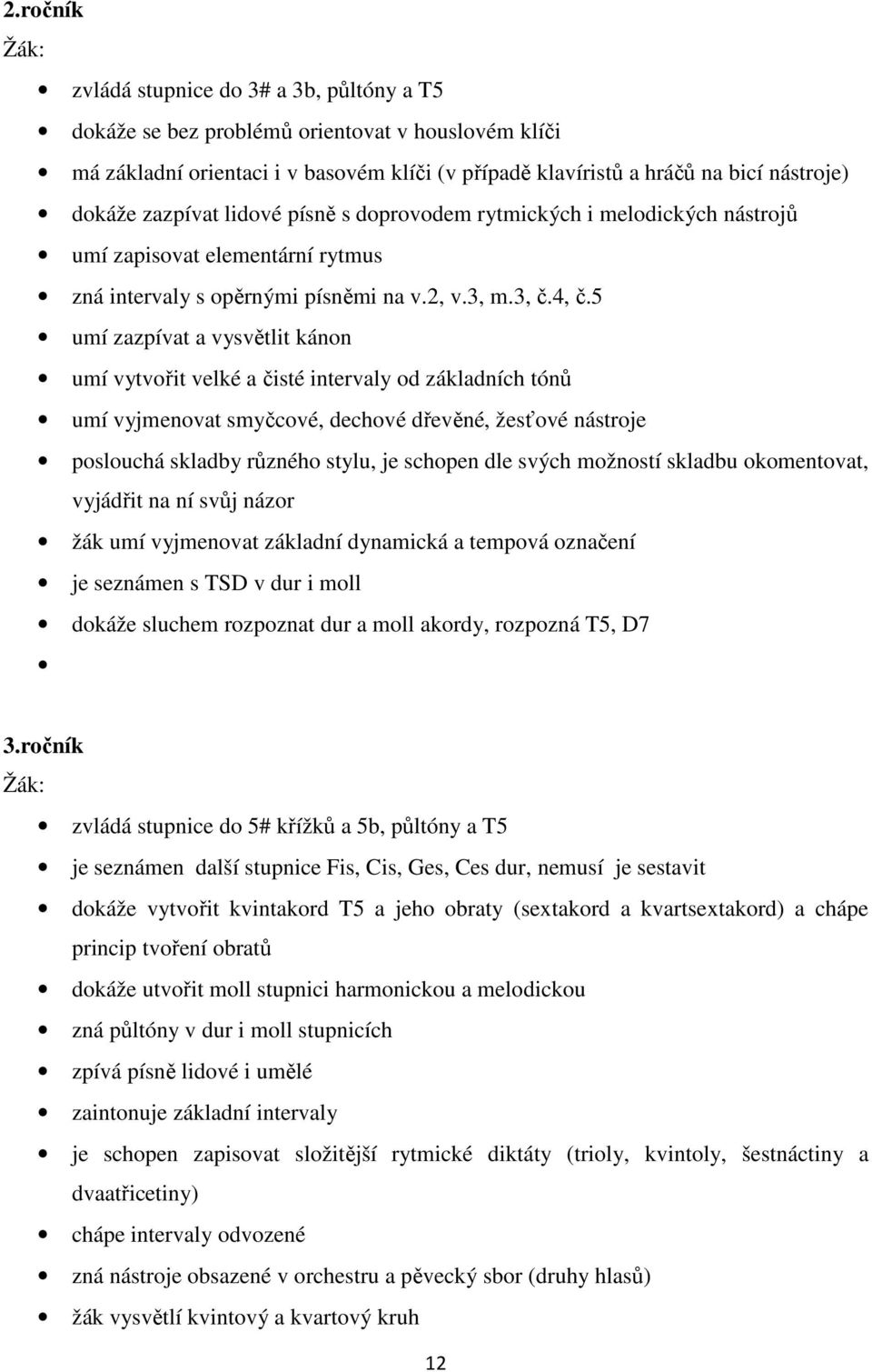 5 umí zazpívat a vysvětlit kánon umí vytvořit velké a čisté intervaly od základních tónů umí vyjmenovat smyčcové, dechové dřevěné, žesťové nástroje poslouchá skladby různého stylu, je schopen dle