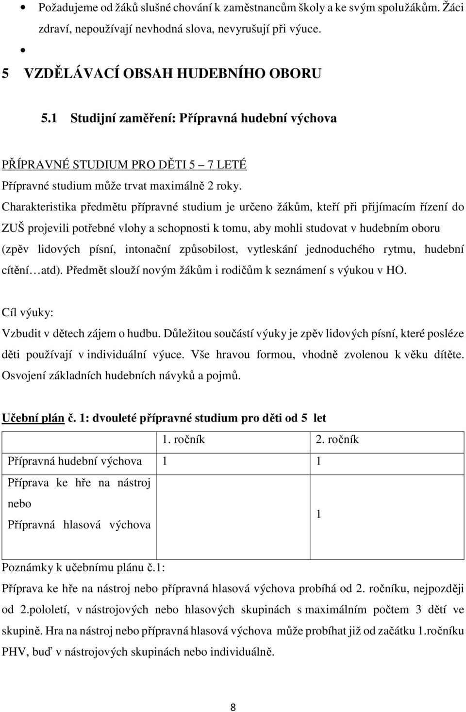 Charakteristika předmětu přípravné studium je určeno žákům, kteří při přijímacím řízení do ZUŠ projevili potřebné vlohy a schopnosti k tomu, aby mohli studovat v hudebním oboru (zpěv lidových písní,