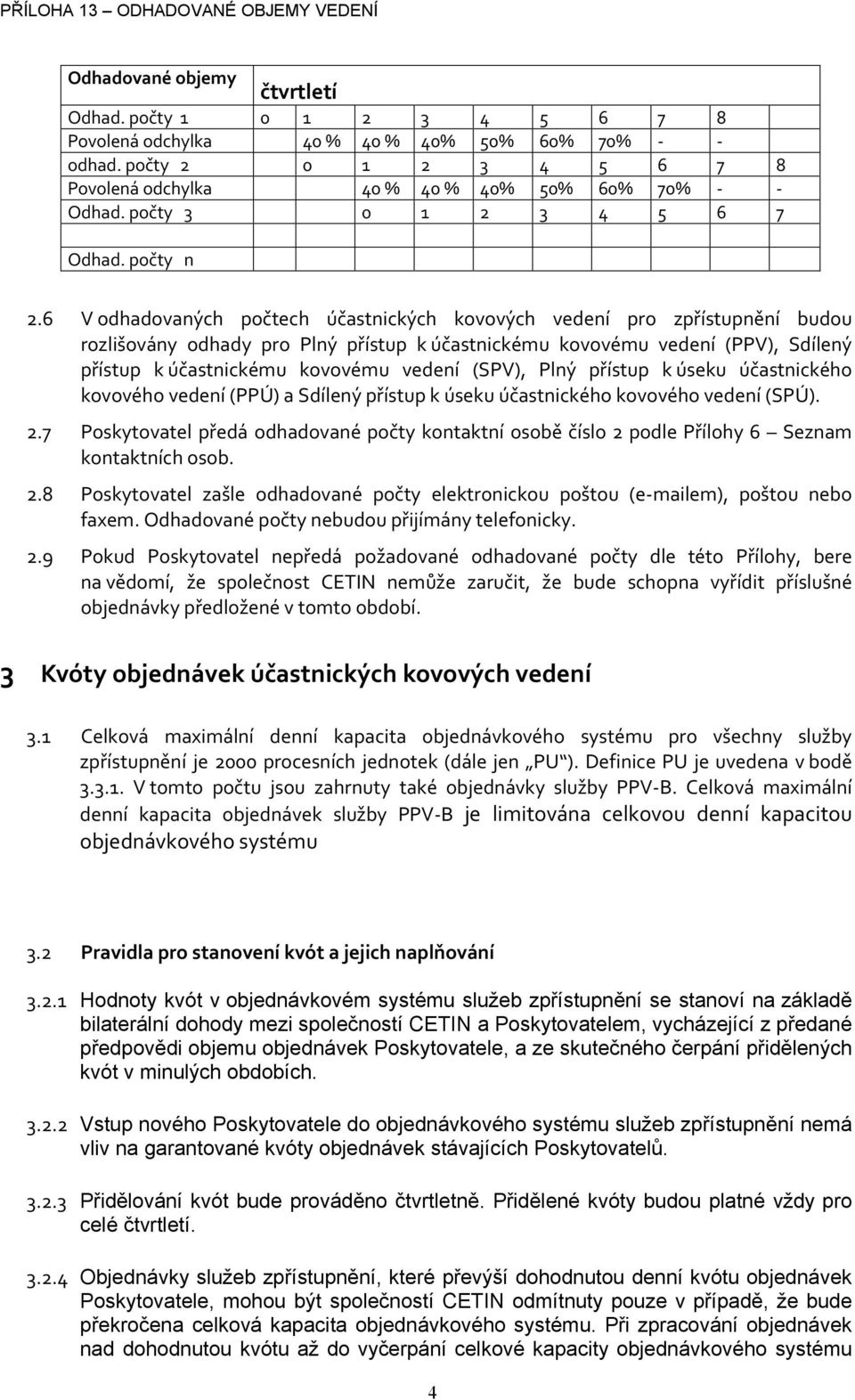 6 V počtech účastnických kovových zpřístupnění budou rozlišovány odhady Plný přístup k účastnickému kovovému (PPV), Sdílený přístup k účastnickému kovovému (SPV), Plný přístup k úseku účastnického