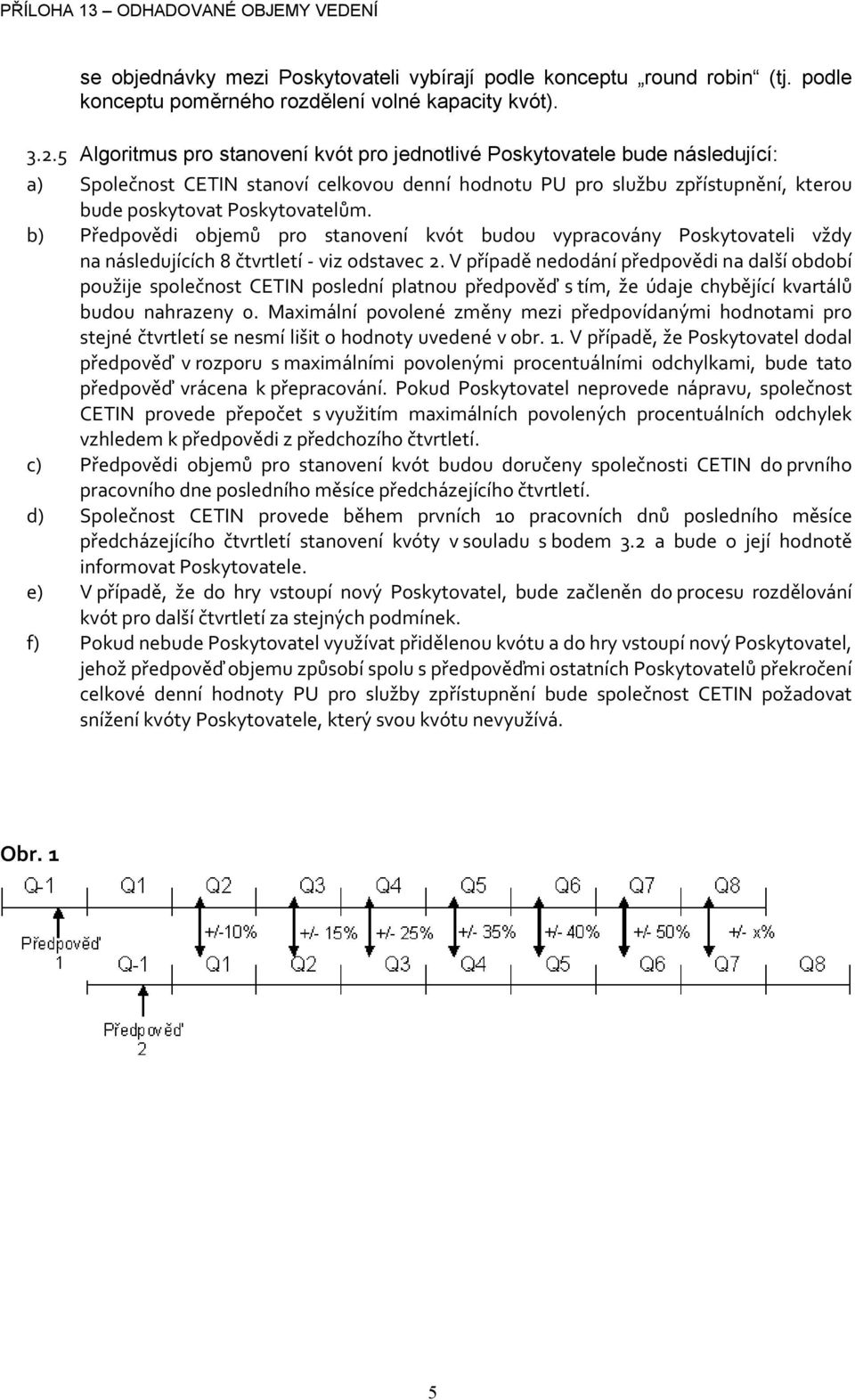 b) Předpovědi objemů stanovení kvót budou vypracovány Poskytovateli vždy na následujících 8 - viz odstavec 2.