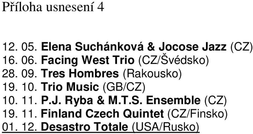 10. Trio Music (GB/CZ) 10. 11. P.J. Ryba & M.T.S.