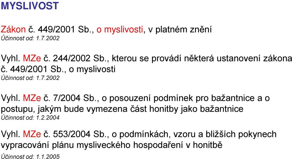 , o posouzení podmínek pro bažantnice a o postupu, jakým bude vymezena část honitby jako bažantnice Účinnost od: 1.2.