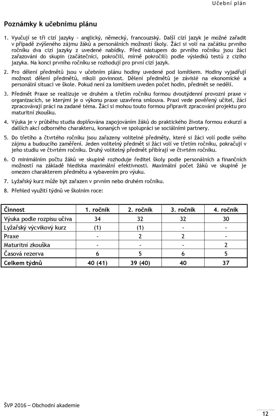 Před nástupem do prvního ročníku jsou žáci zařazováni do skupin (začátečníci, pokročilí, mírně pokročilí) podle výsledků testů z cizího jazyka.