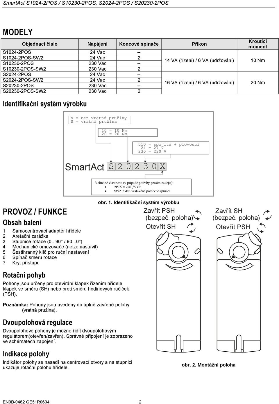 = V 0 = 0 V Volitelné vlastnosti (v případě potřeby prosím zadejte): POS = ZAP/VYP SW = dva vestavěné pomocné spínače PROVOZ / FUNKCE Obsah balení Samocentrovací adaptér hřídele Aretační zarážka