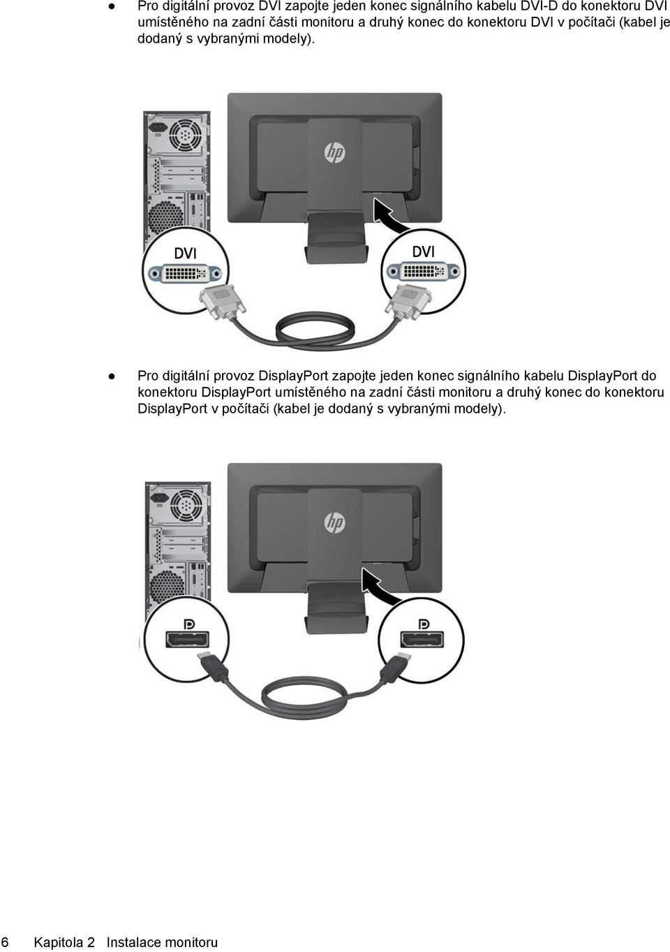 Pro digitální provoz DisplayPort zapojte jeden konec signálního kabelu DisplayPort do konektoru DisplayPort