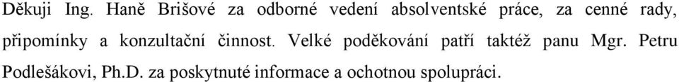 cenné rady, připomínky a konzultační činnost.