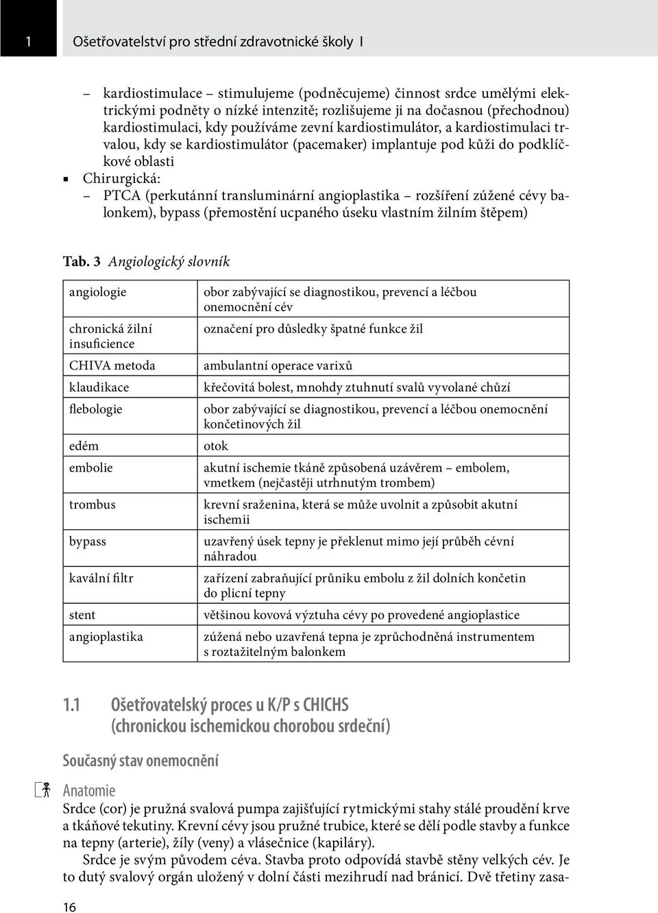 transluminární angioplastika rozšíření zúžené cévy balonkem), bypass (přemostění ucpaného úseku vlastním žilním štěpem) Tab.