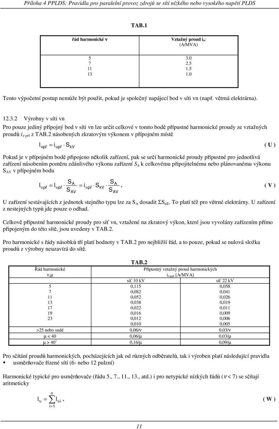 2 násobených zkratovým výkonem v přípojném místě I υ př = i υ př SkV ( U ) Pokud je v přípojném bodě připojeno několik zařízení, pak se určí harmonické proudy přípustné pro jednotlivá zařízení