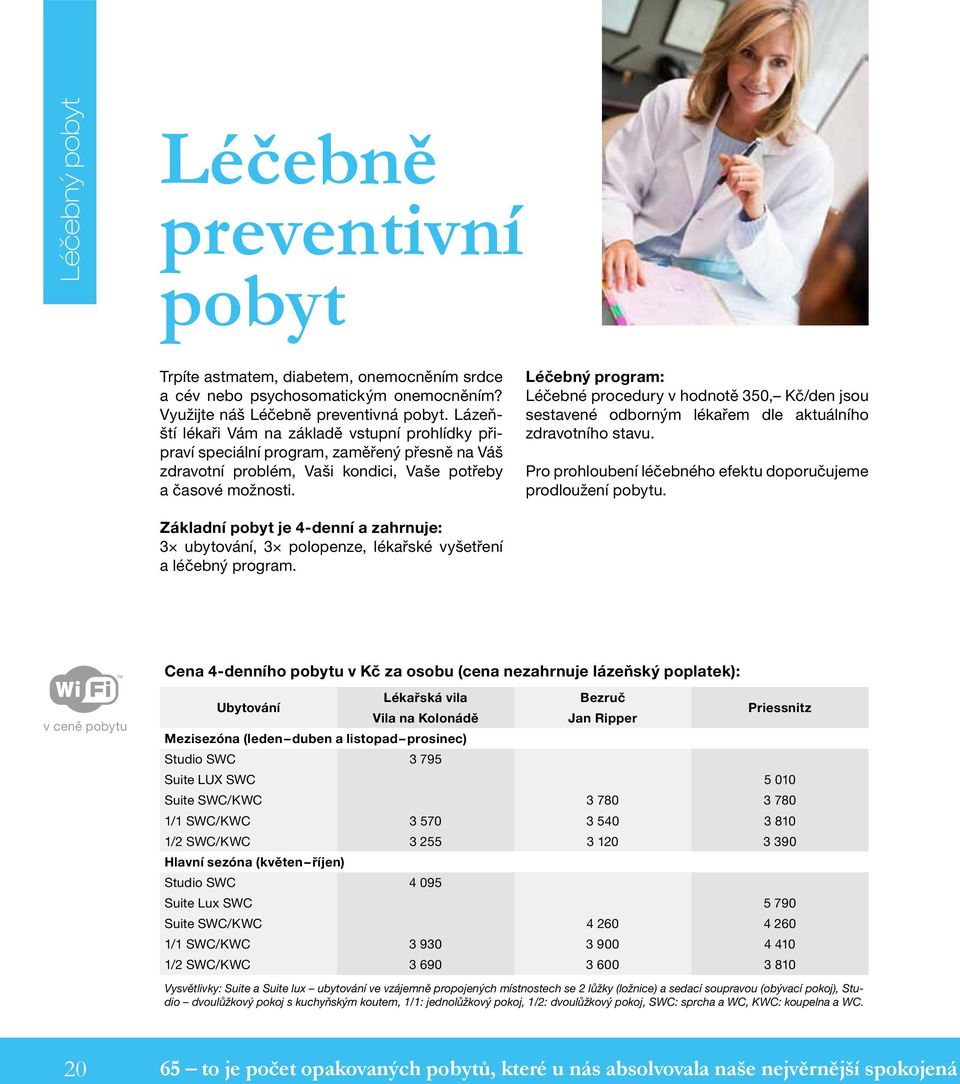 Léčebný program: Léčebné procedury v hodnotě 350, Kč/den jsou sestavené odborným lékařem dle aktuálního zdravotního stavu. Pro prohloubení léčebného efektu doporučujeme prodloužení pobytu.