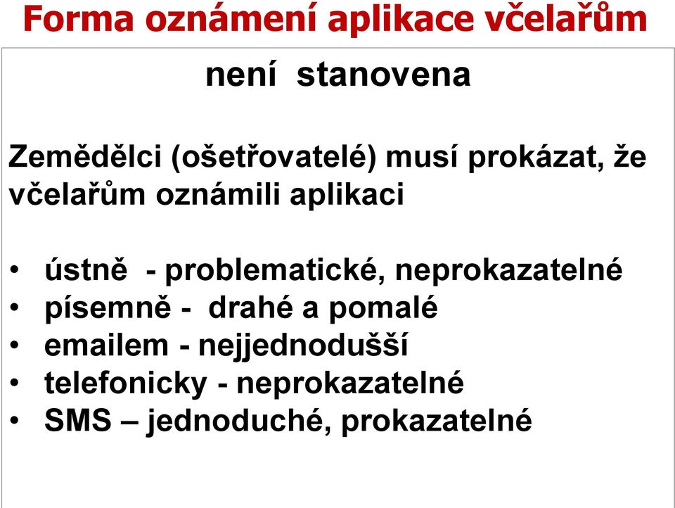 - problematické, neprokazatelné písemně - drahé a pomalé emailem