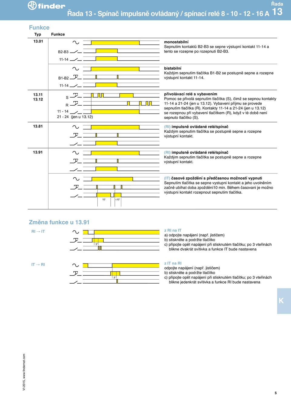 bistabilní aždým sepnutím tlačítka B1-B2 se postupně sepne a rozepne výstupní kontakt 11-14. 13.11 13.12 13.81 (jen u 13.