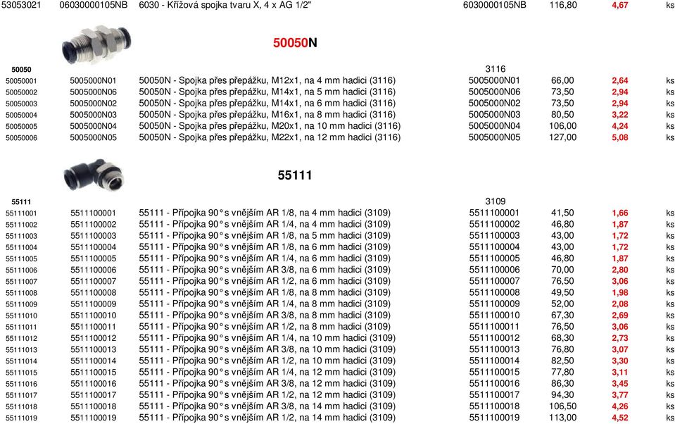 hadici (3116) 5005000N02 73,50 2,94 ks 50050004 5005000N03 50050N - Spojka přes přepážku, M16x1, na 8 mm hadici (3116) 5005000N03 80,50 3,22 ks 50050005 5005000N04 50050N - Spojka přes přepážku,