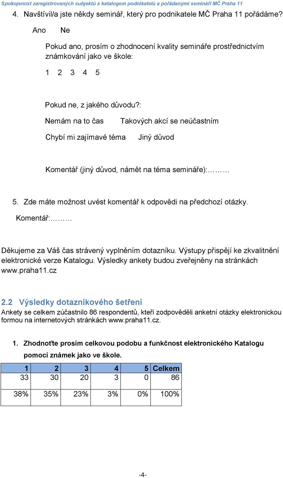 : Nemám na to čas Takových akcí se neúčastním Chybí mi zajímavé téma Jiný důvod Komentář (jiný důvod, námět na téma semináře): 5. Zde máte možnost uvést komentář k odpovědi na předchozí otázky.