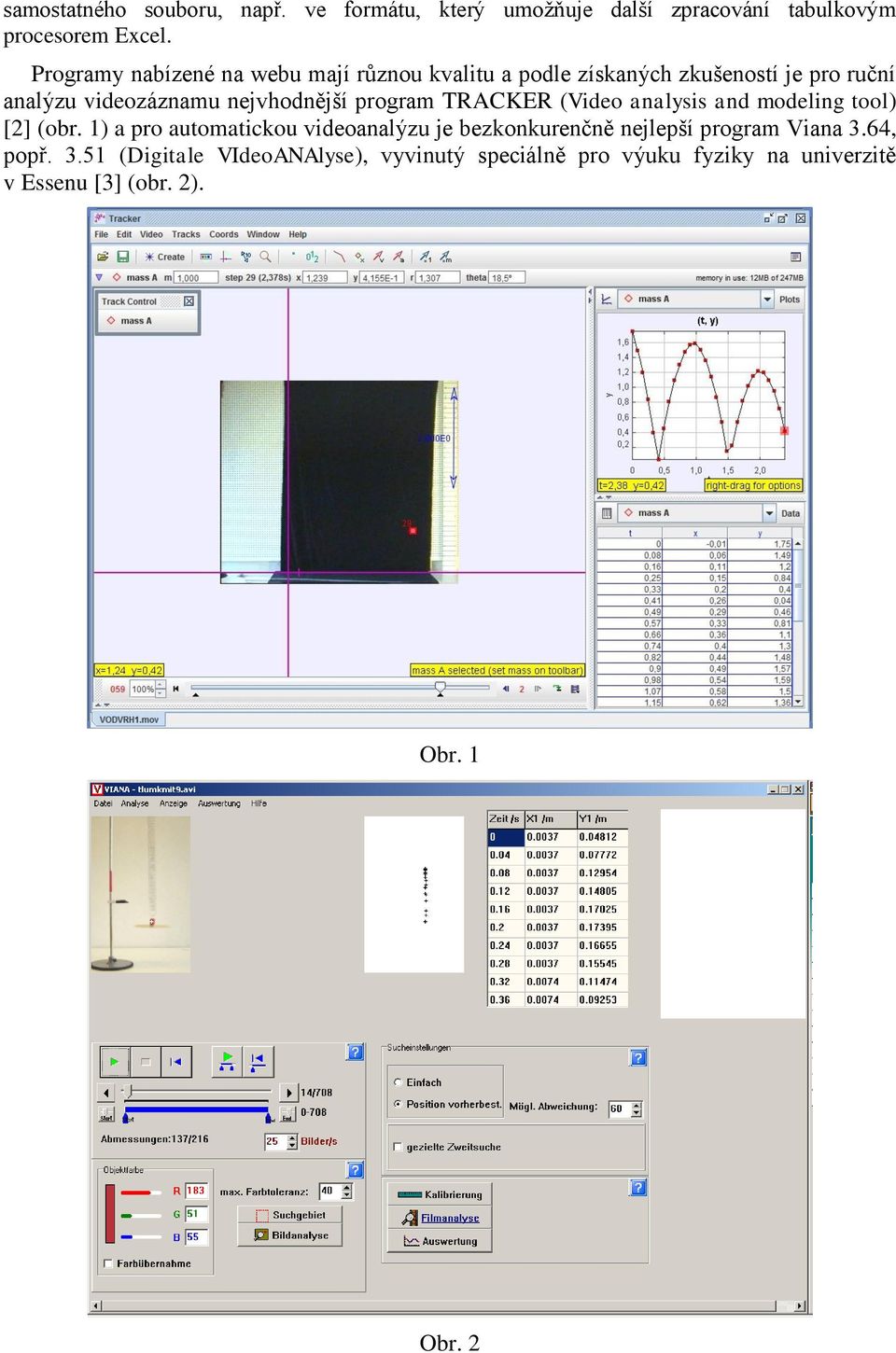 program TRACKER (Video analysis and modeling tool) [2] (obr.