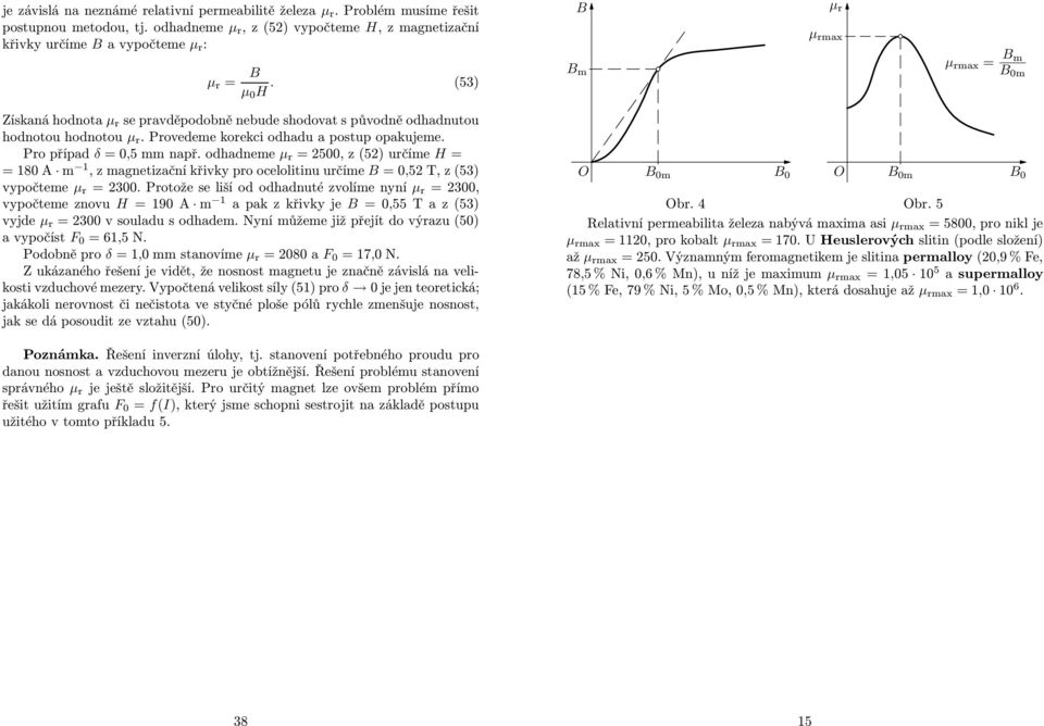odhadneme μ r = 500, z (5) určíme H = = 180 A m 1, z magnetizační křivky pro oceoitinu určíme =0,5 T, z (53) vypočteme μ r = 300.