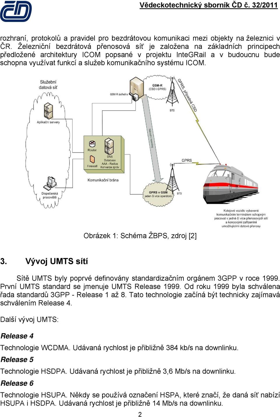 systému ICOM. Obrázek 1: Schéma ŽBPS, zdroj [2] 3. Vývoj UMTS sítí Sítě UMTS byly poprvé definovány standardizačním orgánem 3GPP v roce 1999. První UMTS standard se jmenuje UMTS Release 1999.