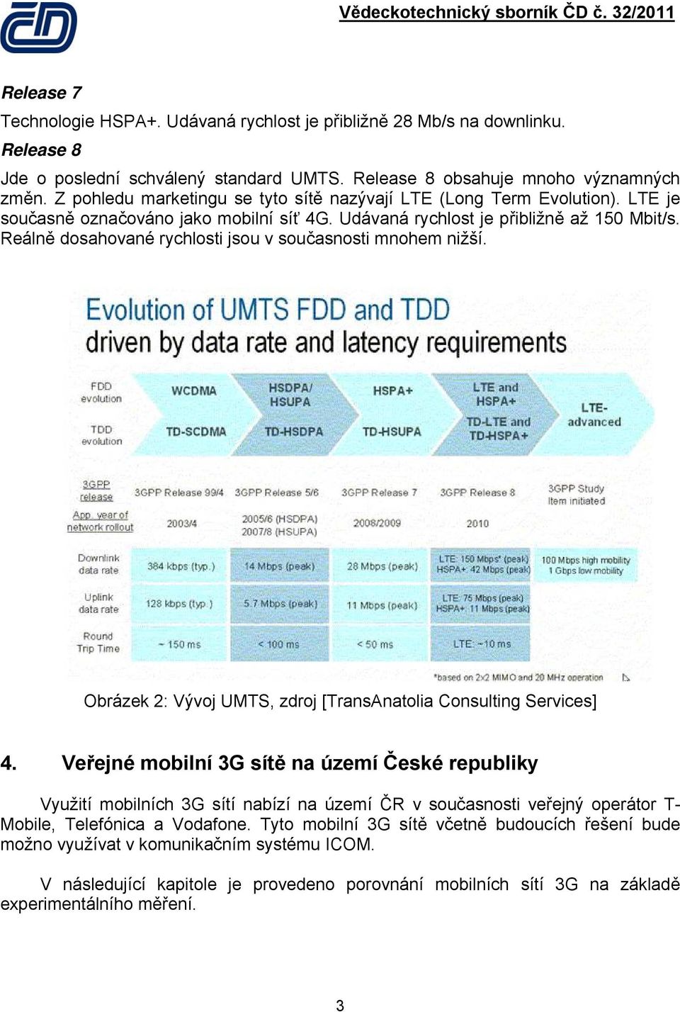 Reálně dosahované rychlosti jsou v současnosti mnohem nižší. Obrázek 2: Vývoj UMTS, zdroj [TransAnatolia Consulting Services] 4.