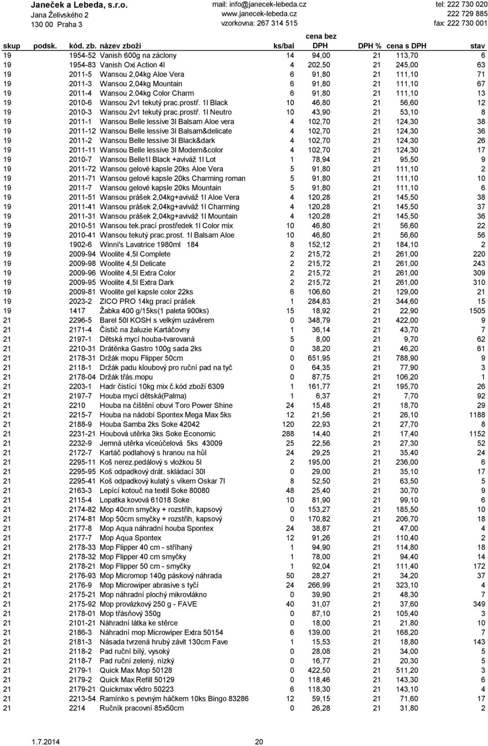 1l Black 10 46,80 21 56,60 12 19 2010-3 Wansou 2v1 tekutý prac.prostř.