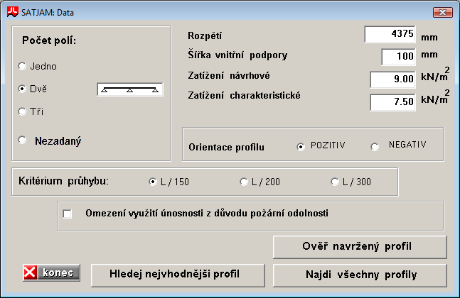 Obr. 3. Okno vstupních dat Na obr. 3 je vyobrazeno okno vstupních dat v českém jazyce.