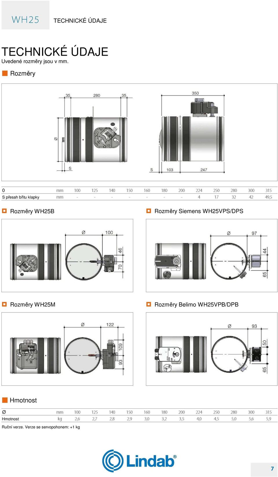 Siemens WH25VPS/DPS Rozměry WH25M Rozměry Belimo