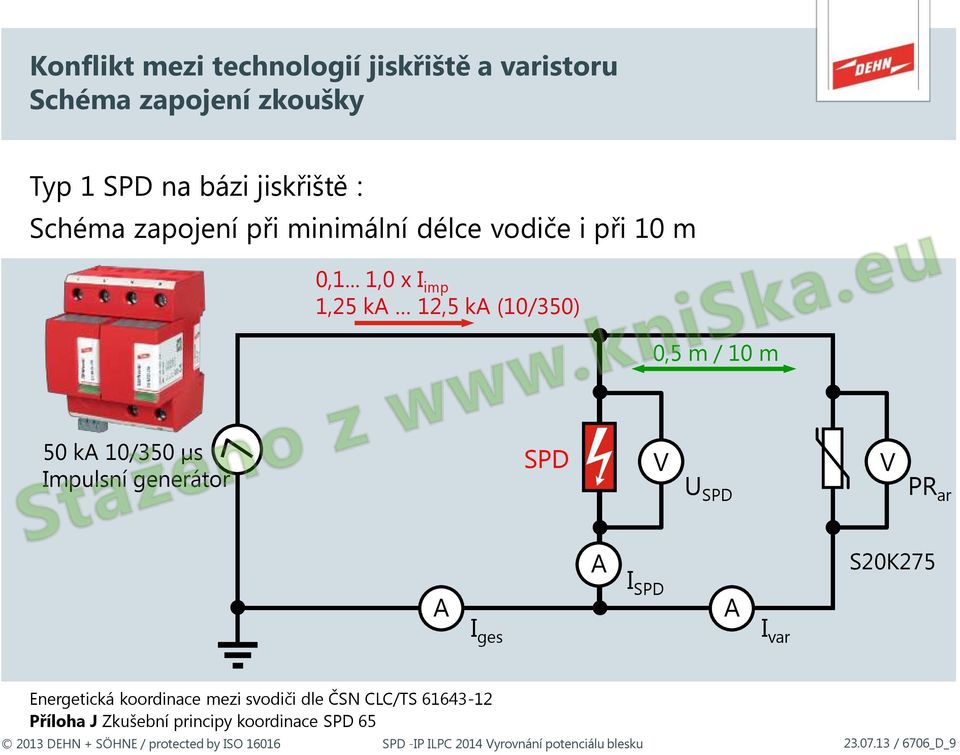 .. 1,0 x I imp 1,25 ka 12,5 ka (10/350) 0,5 m / 10 m 50 ka 10/350 µs Impulsní generátor SPD V USPD V PRar A I ges A I