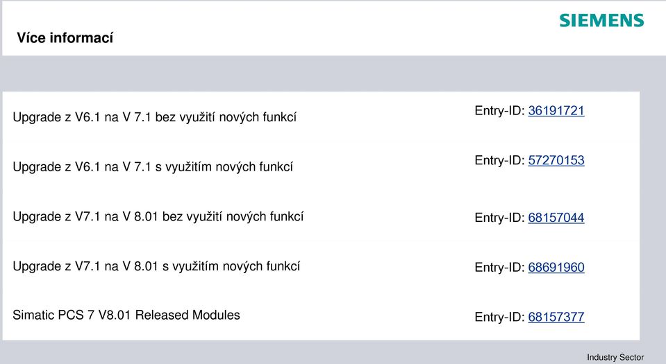 1 s využitím nových funkcí Entry-ID: 57270153 Upgrade z V7.1 na V 8.