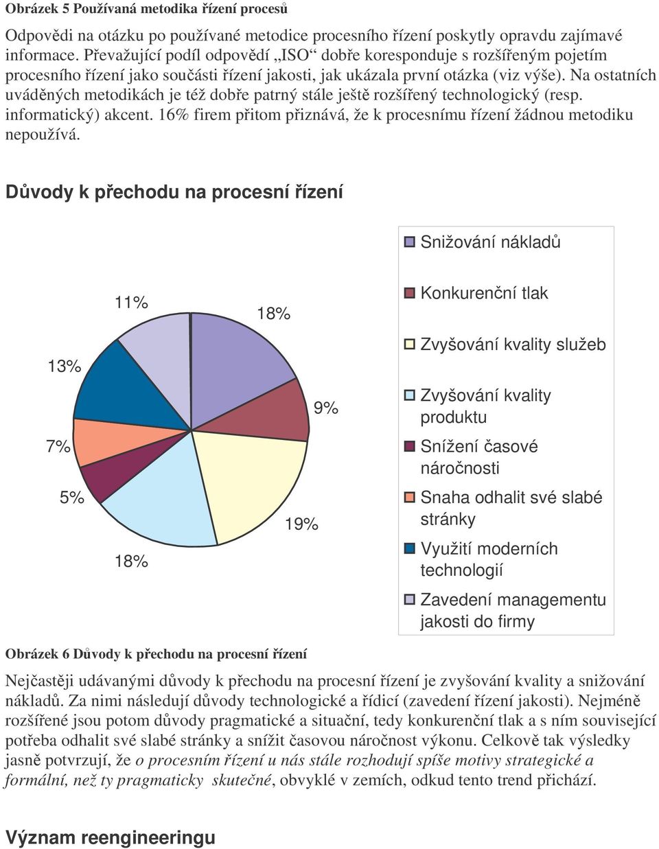 Na ostatních uváděných metodikách je též dobře patrný stále ještě rozšířený technologický (resp. informatický) akcent. 16% firem přitom přiznává, že k procesnímu řízení žádnou metodiku nepoužívá.