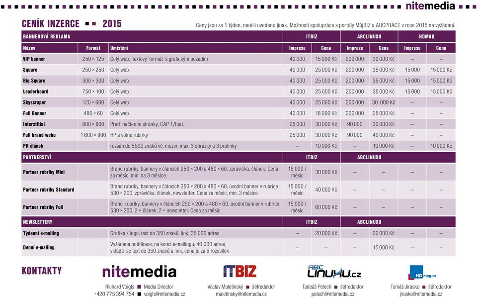 Square 250 250 Celý web 40 000 25 000 Kč 200 000 35 000 Kč 15 000 15 000 Kč Big Square 300 300 Celý web 40 000 25 000 Kč 200 000 35 000 Kč 15 000 15 000 Kč Leaderboard 750 100 Celý web 40 000 25 000