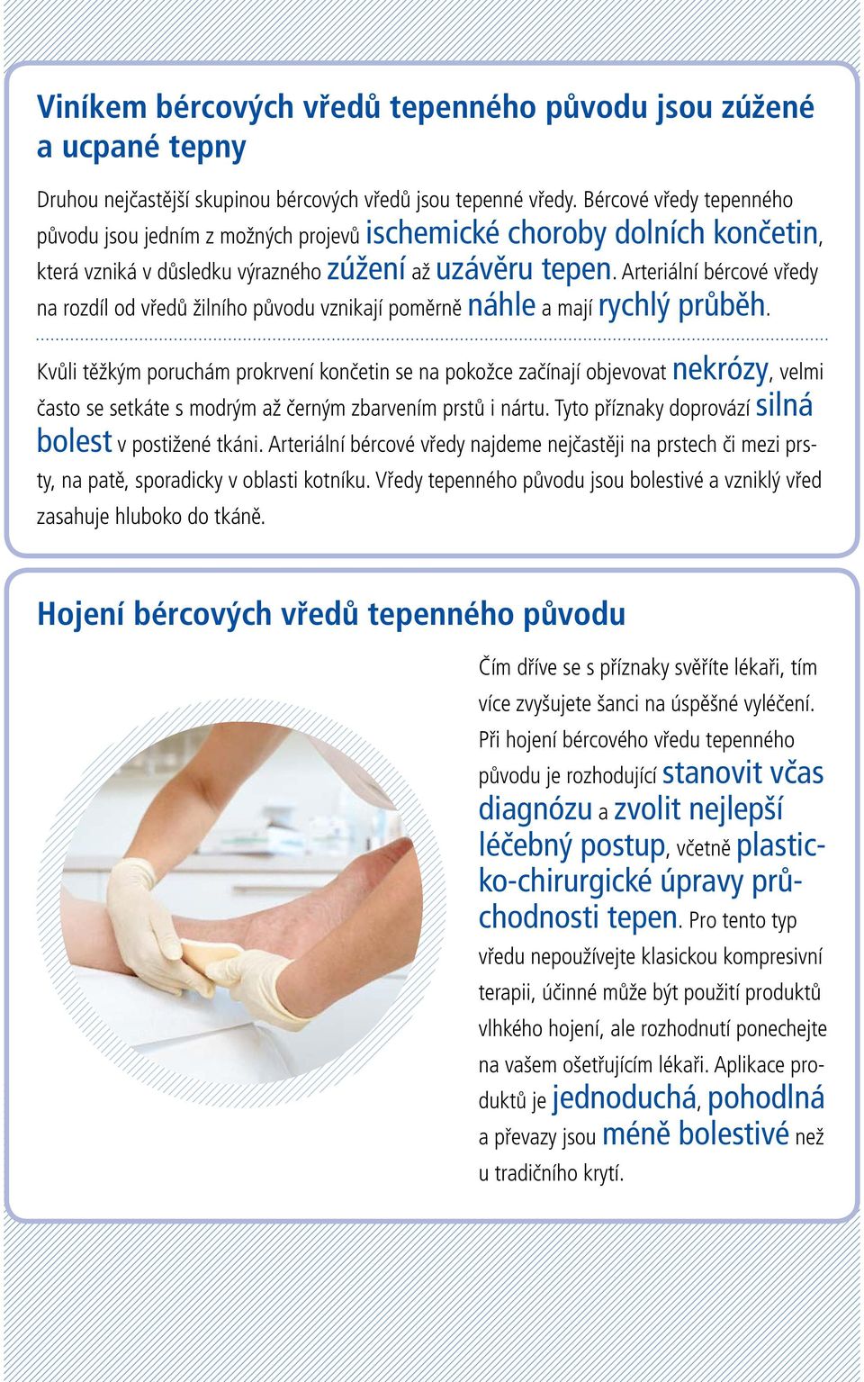 Arteriální bércové vředy na rozdíl od vředů žilního původu vznikají poměrně náhle a mají rychlý průběh.