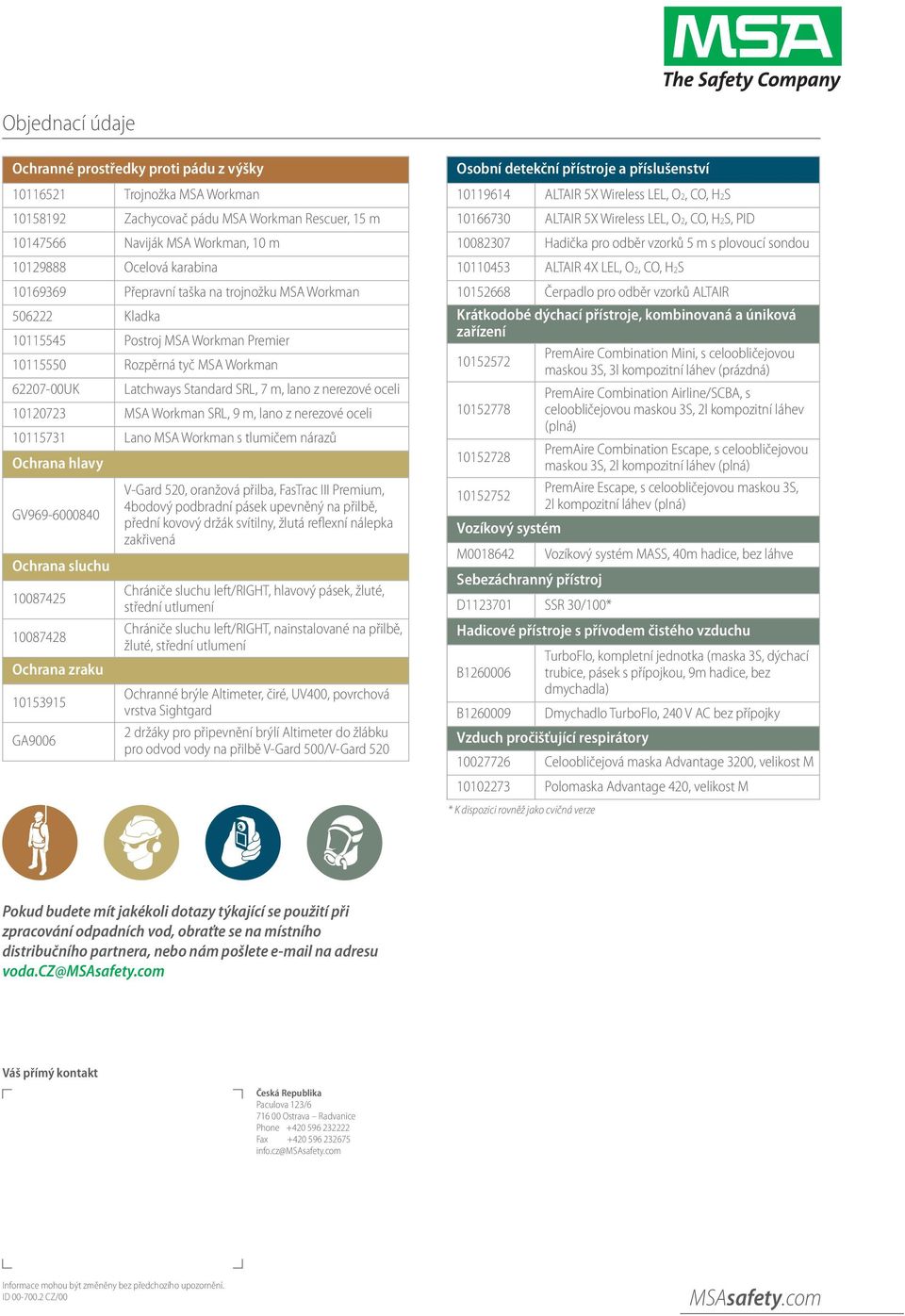 10120723 MSA Workman SRL, 9 m, lano z nerezové oceli 10115731 Lano MSA Workman s tlumičem nárazů Ochrana hlavy GV969-6000840 Ochrana sluchu 10087425 10087428 Ochrana zraku 10153915 GA9006 V-Gard 520,