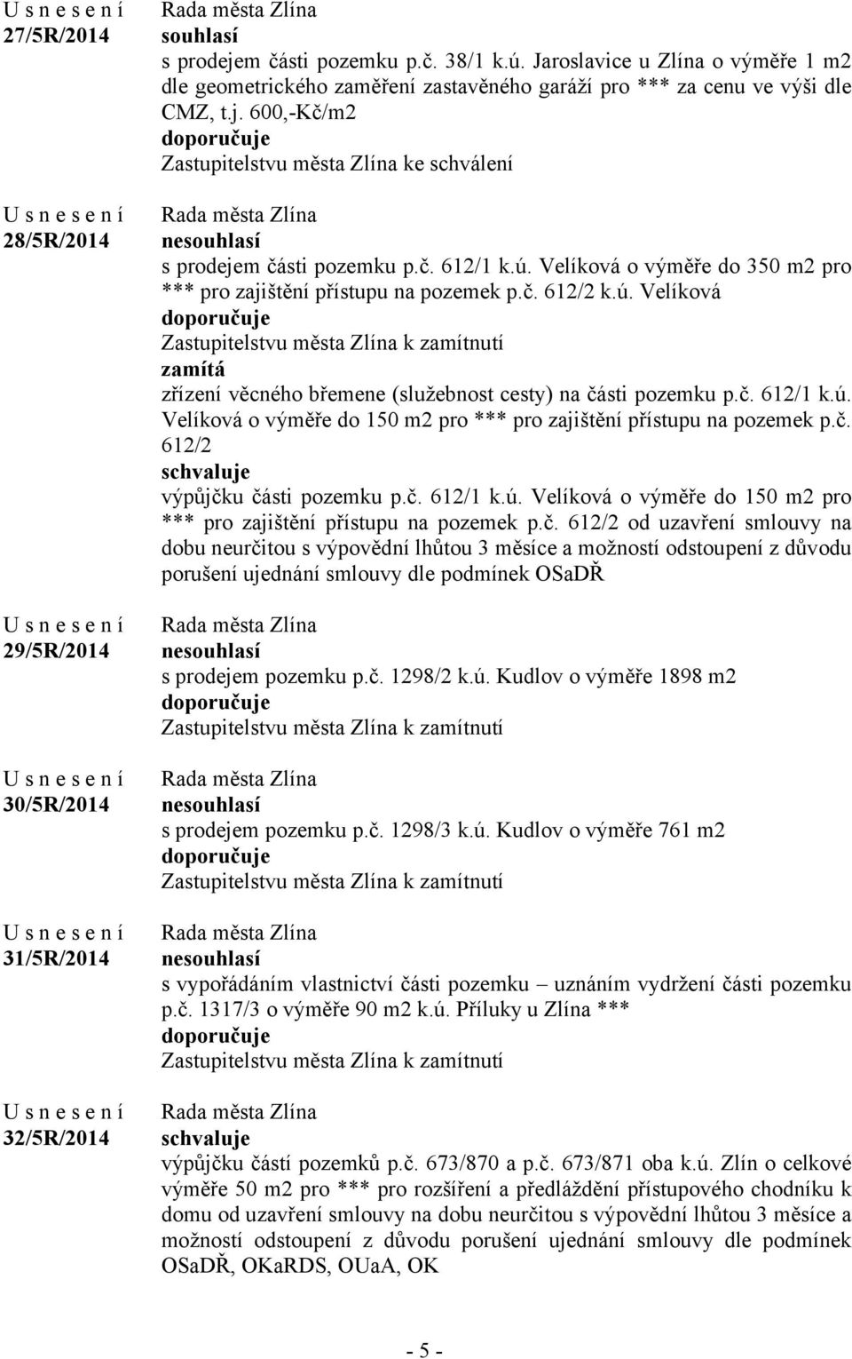 600,-Kč/m2 doporučuje Zastupitelstvu města Zlína ke schválení nesouhlasí s prodejem části pozemku p.č. 612/1 k.ú.