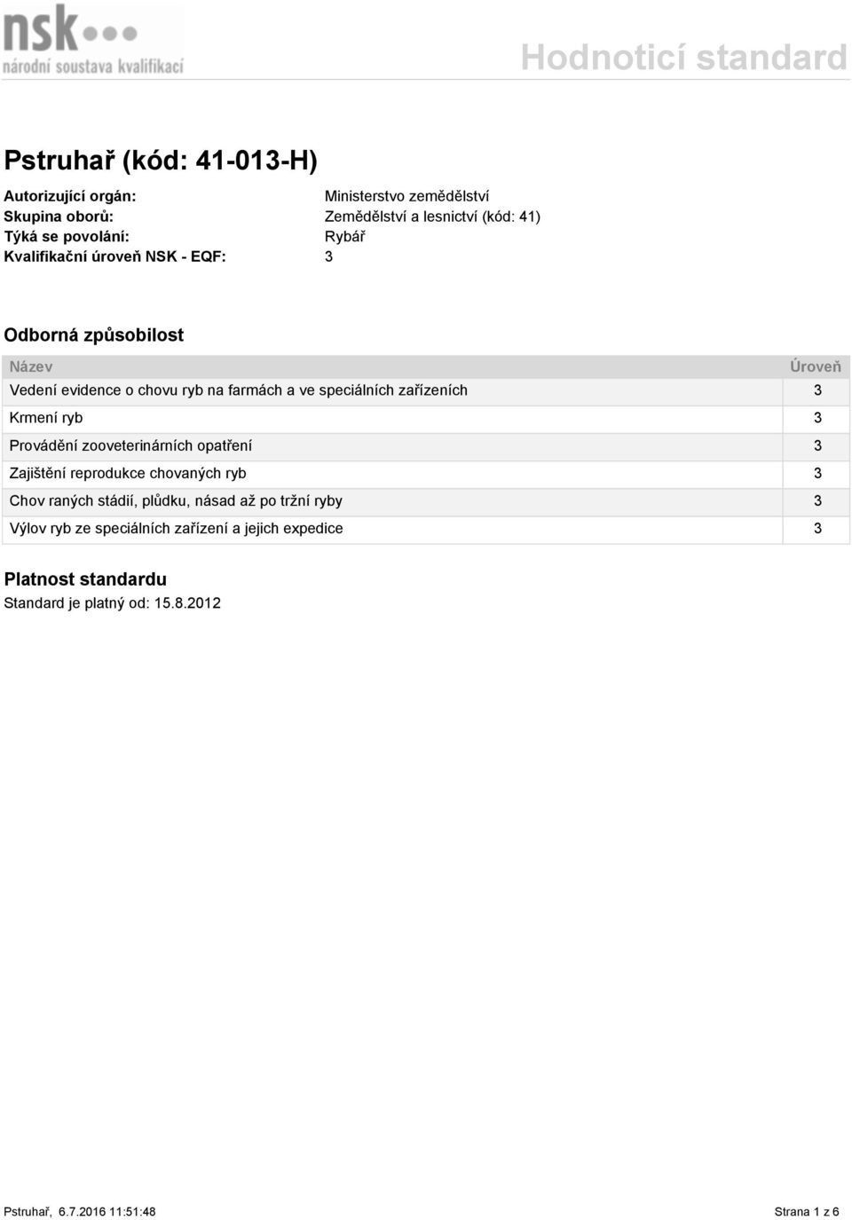 speciálních zařízeních 3 Krmení ryb 3 Provádění zooveterinárních opatření 3 Zajištění reprodukce chovaných ryb 3 Chov raných stádií,