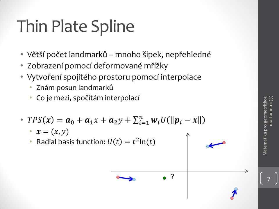 Znám posun landmarků Co je mezi, spočítám interpolací n TPS x = a 0 + a 1 x