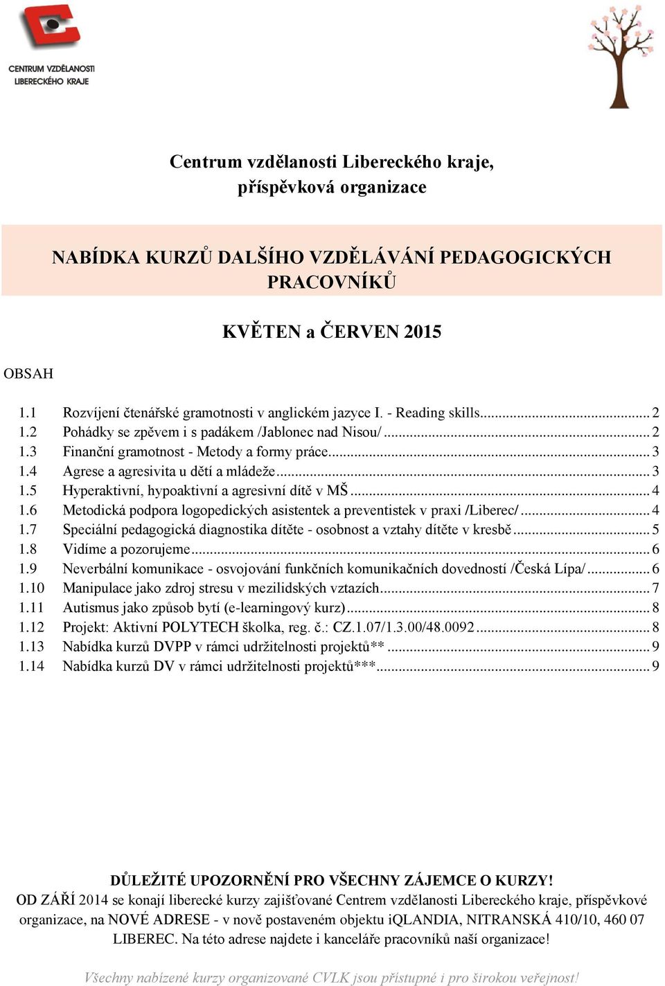 4 Agrese a agresivita u dětí a mládeže... 3 1.5 Hyperaktivní, hypoaktivní a agresivní dítě v MŠ... 4 1.6 Metodická podpora logopedických asistentek a preventistek v praxi /Liberec/... 4 1.7 Speciální pedagogická diagnostika dítěte - osobnost a vztahy dítěte v kresbě.