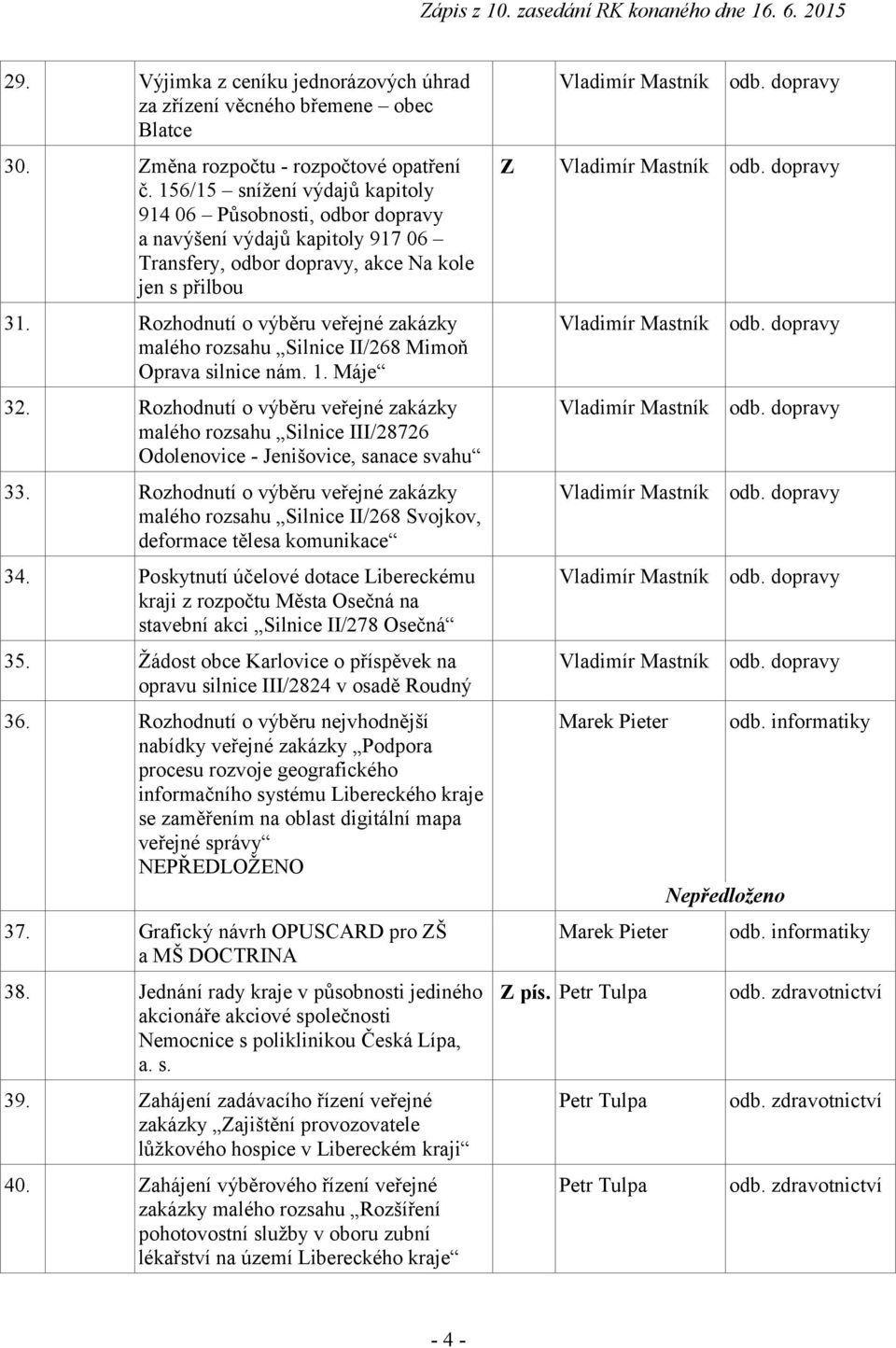 Rozhodnutí o výběru veřejné zakázky malého rozsahu Silnice II/268 Mimoň Oprava silnice nám. 1. Máje 32.