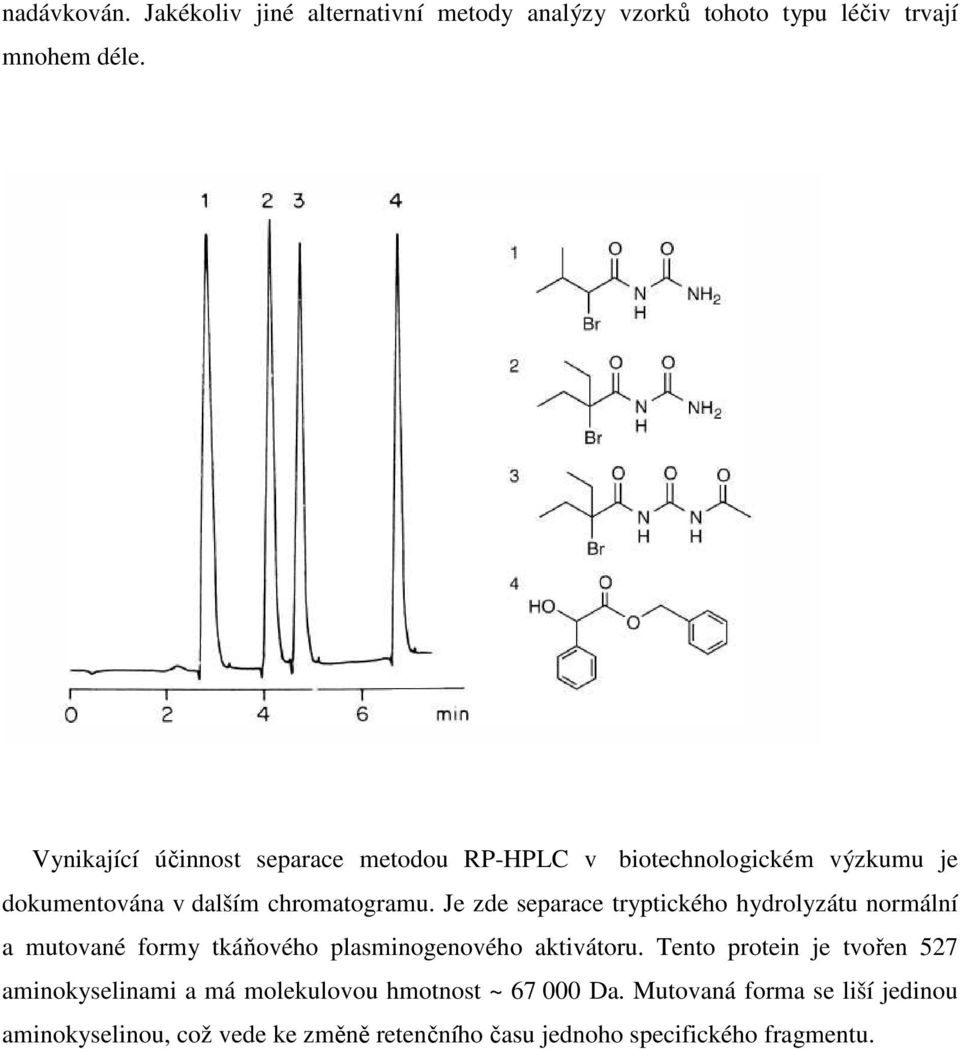 Je zde separace tryptického hydrolyzátu normální a mutované formy tkáňového plasminogenového aktivátoru.