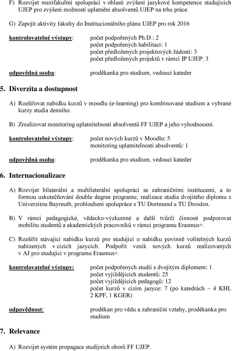 : 2 počet podpořených habilitací: 1 počet předložených projektových žádostí: 3 počet předložených projektů v rámci IP UJEP: 3 proděkanka pro studium, vedoucí kateder 5.