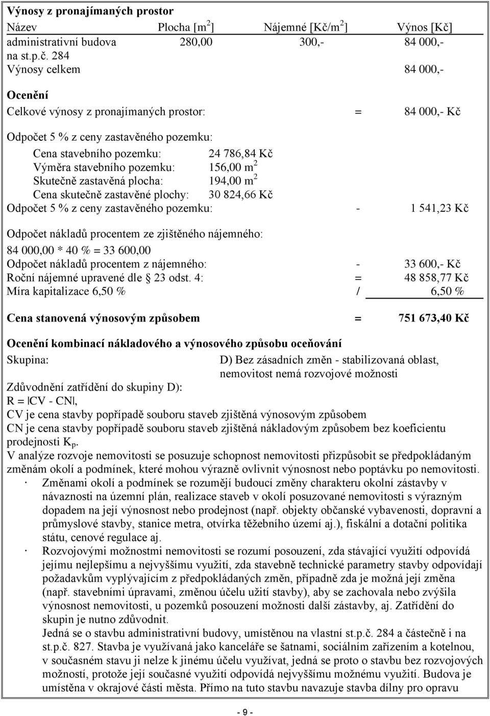 administrativní budova 280,00 300,- 84 000,- na st.p.č.