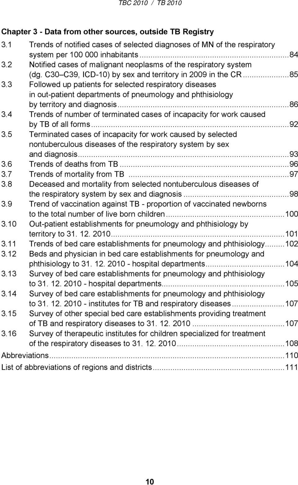 3 Followed up patients for selected respiratory diseases in out-patient departments of pneumology and phthisiology by territory and diagnosis...86 3.