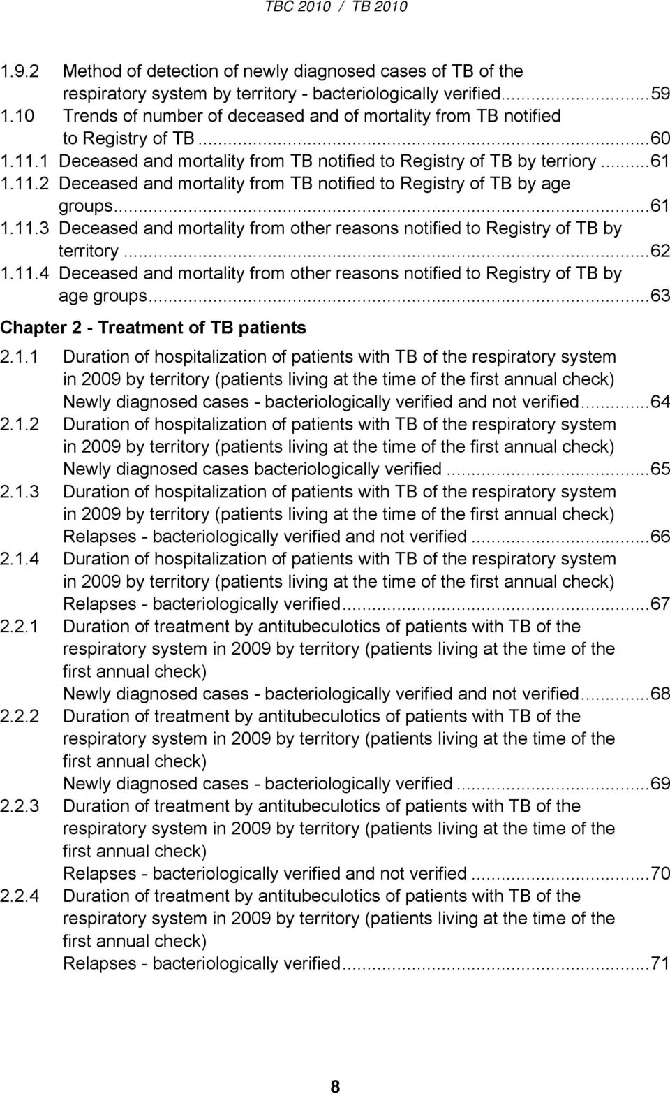 ..61 1.11.3 Deceased and mortality from other reasons notified to Registry of TB by territory...62 1.11.4 Deceased and mortality from other reasons notified to Registry of TB by age groups.