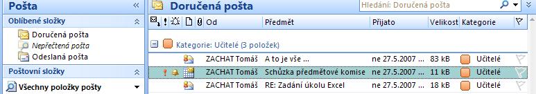 5.2 Další možnosti práce s Barevnými kategoriemi Barevnou kategorii můžete také přiřadit přímo v seznamu zpráv, v rámci složky Doručná pošta.