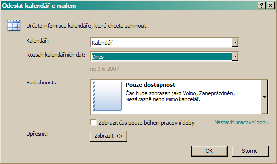 10.2 Odeslání kalendáře e-mailem Pokud potřebujete informovat o svých akcích, jednou z možností jak to provedete je, že svůj kalendář zašlete prostřednictvím přílohy e-mailem.