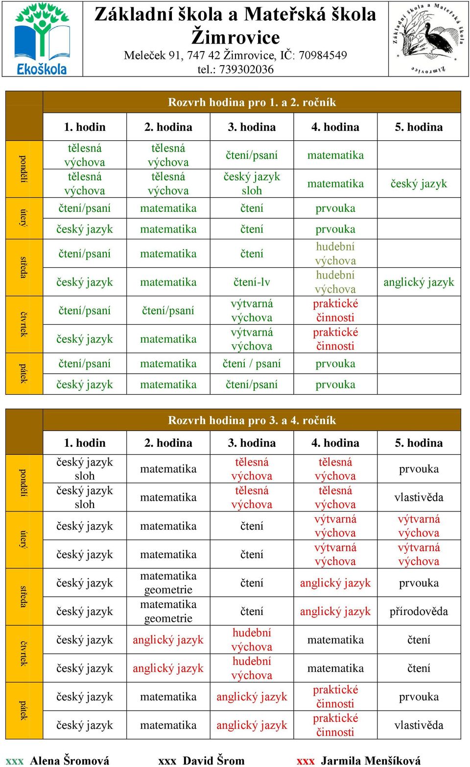 hodina tělesná tělesná tělesná tělesná čtení/psaní sloh čtení/psaní čtení prvouka čtení prvouka čtení/psaní čtení čtení-lv čtení/psaní čtení/psaní hudební hudební praktické činnosti praktické