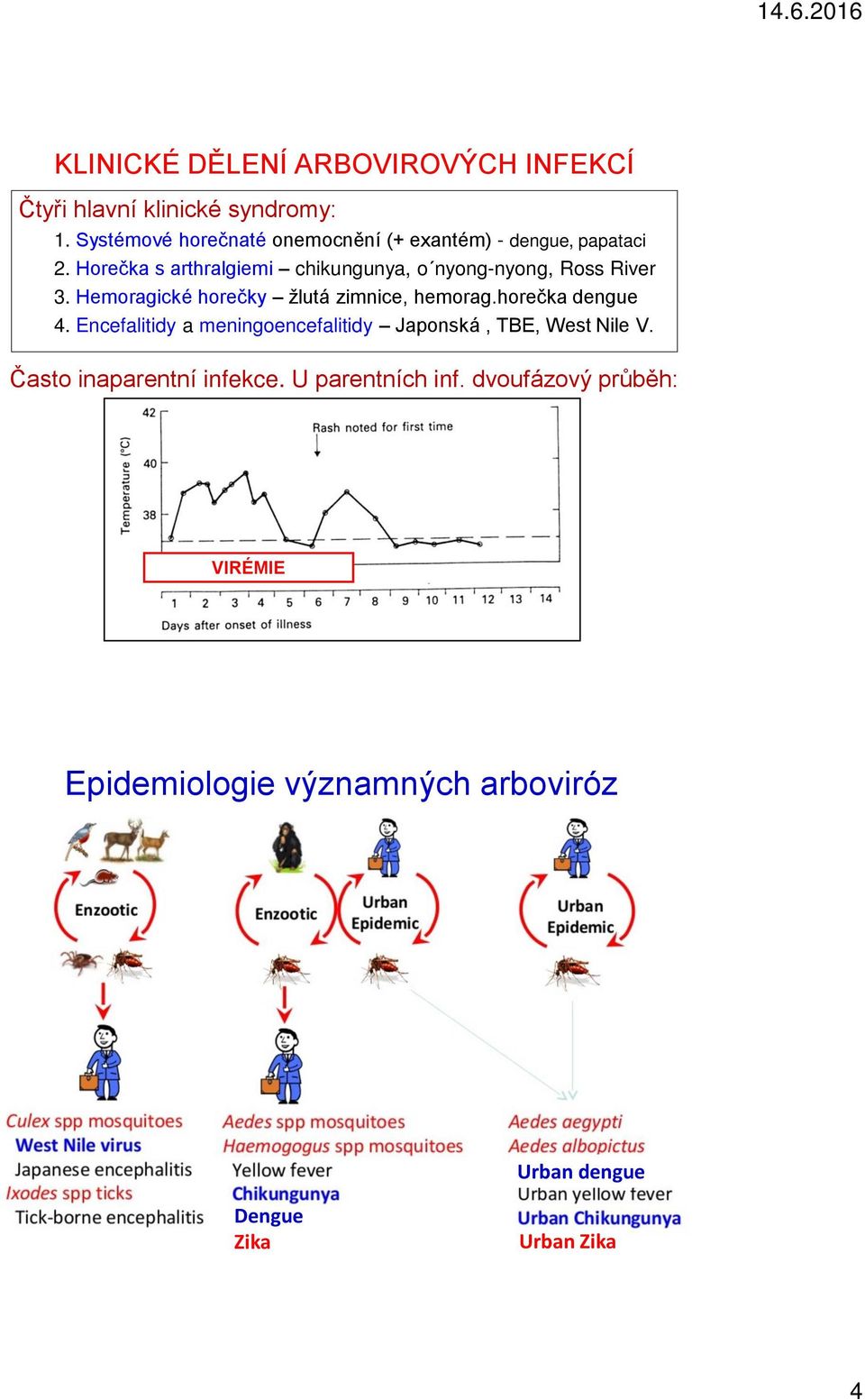 Horečka s arthralgiemi chikungunya, o nyong-nyong, Ross River 3. Hemoragické horečky žlutá zimnice, hemorag.