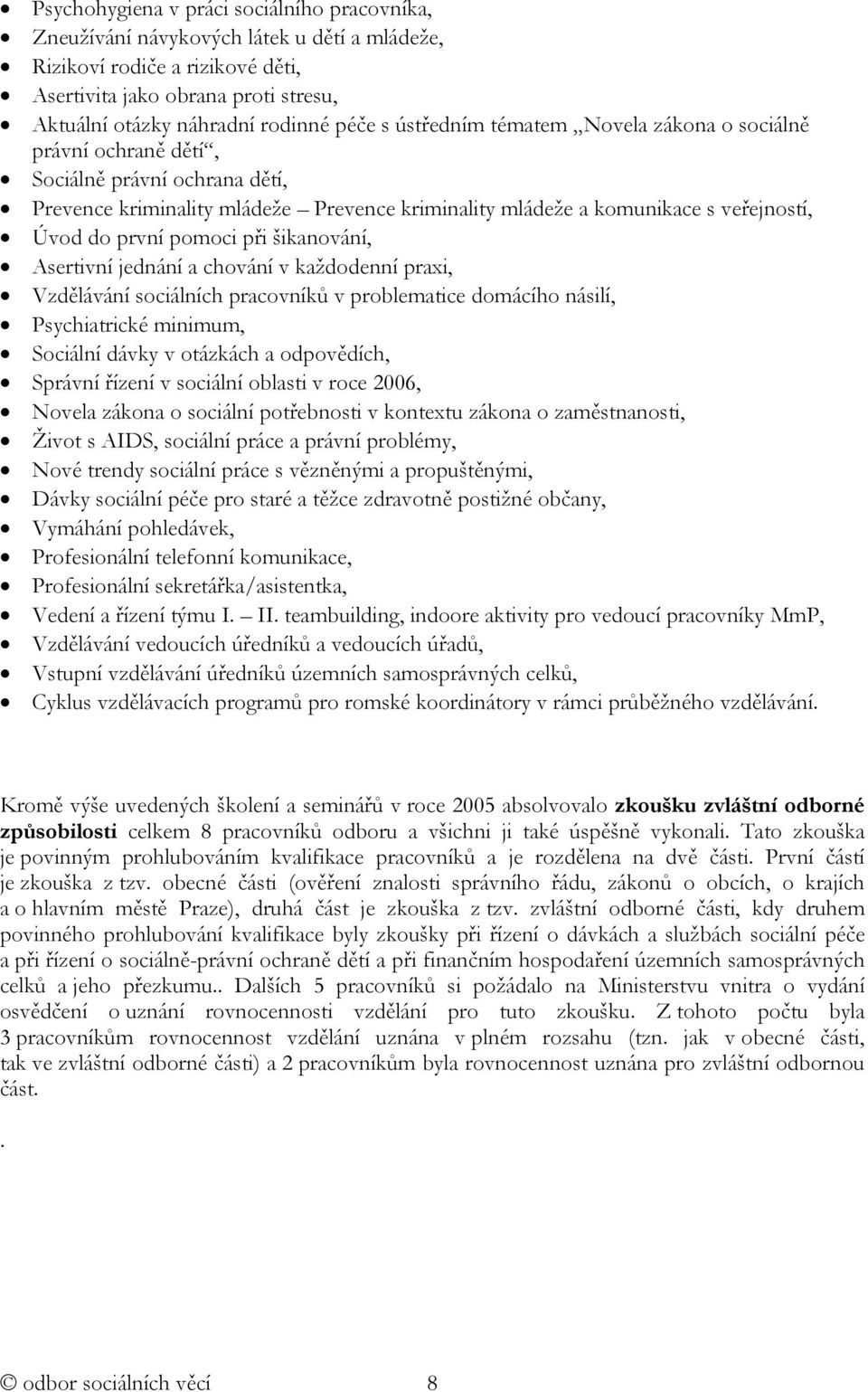 pomoci při šikanování, Asertivní jednání a chování v každodenní praxi, Vzdělávání sociálních pracovníků v problematice domácího násilí, Psychiatrické minimum, Sociální dávky v otázkách a odpovědích,